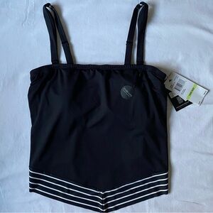 Coco Reef Bra-Sized Tankini Top Size 18W 40DD solid Black w/ white striped edge
